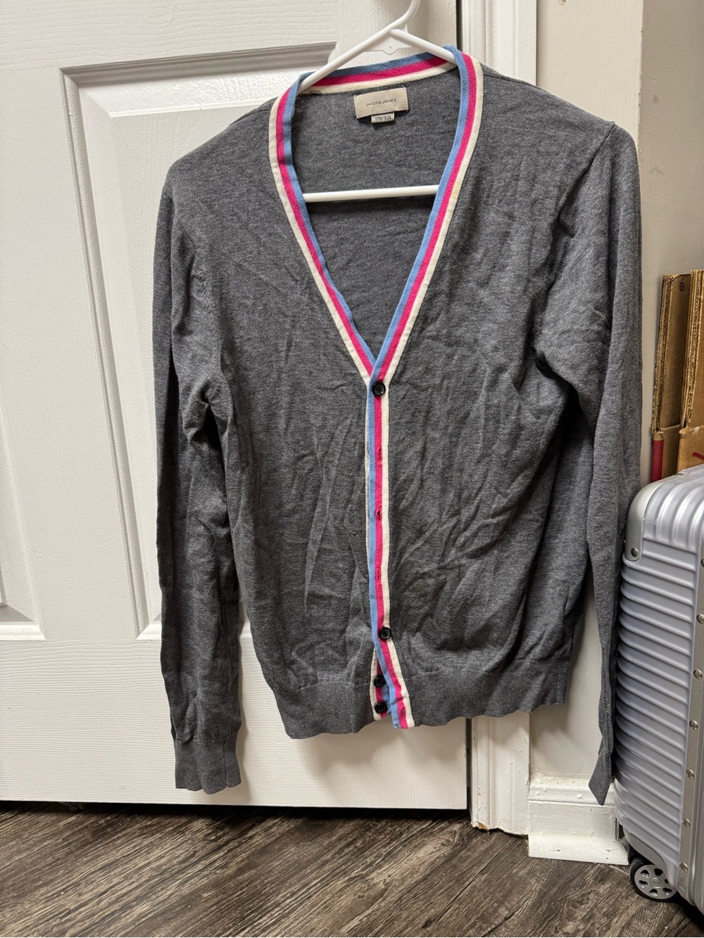 Jack & Jones Gray Cardigan with Pink and Blue Trim